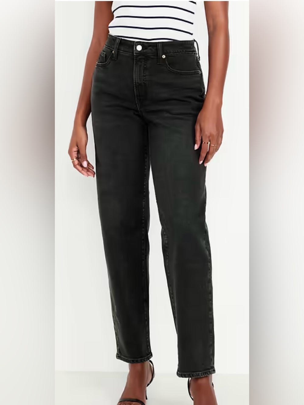 Old Navy Women’s Black Relaxed High Rise Straight Leg Jeans (12)